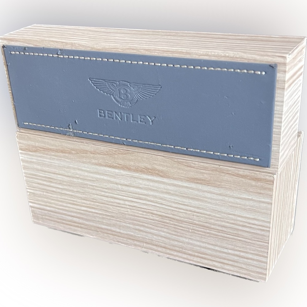 Bentley: Leather Stitched-Embossed-On Wood-Countertop Display-RARE Two Piece Set